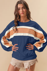 BiBi Women's French Terry Color Block Sweatshirt with Chic Cut Edge Detail